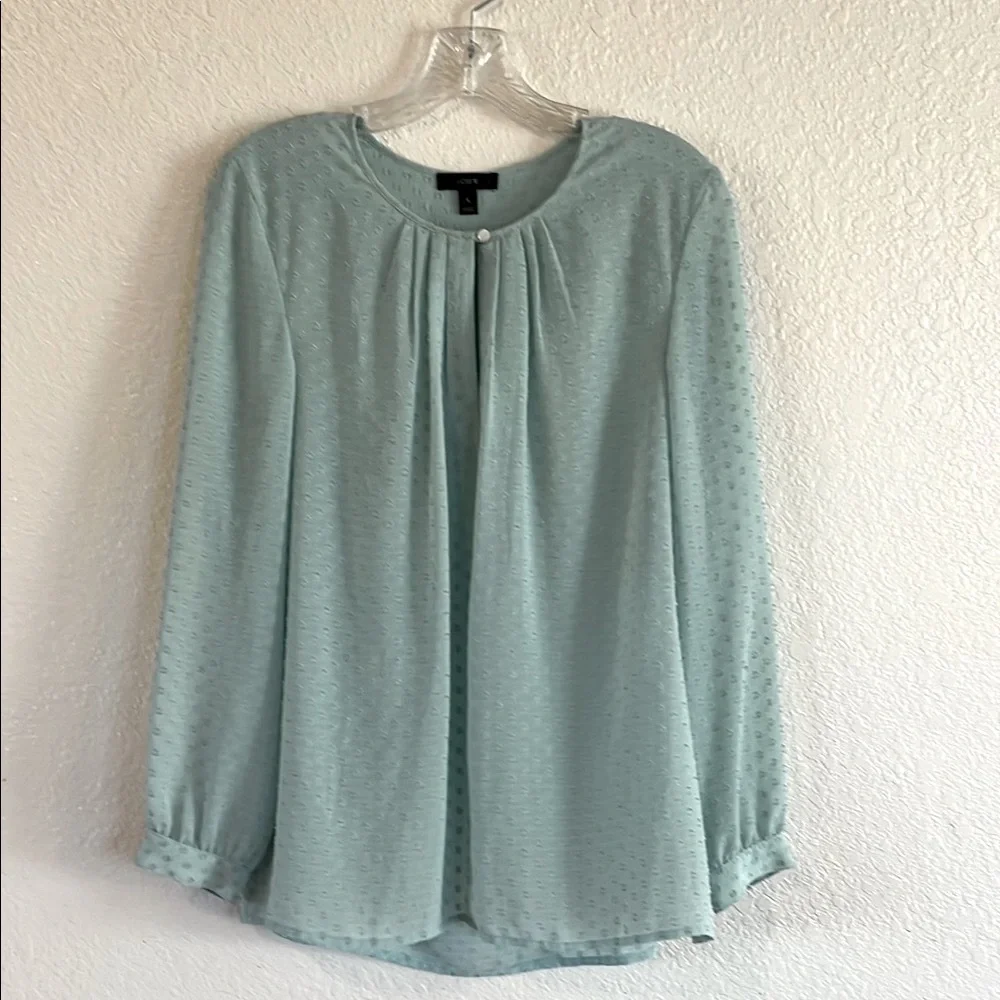 J. Crew Sea-foam Green Swiss Polka Dot Pleated Blouse with Peter Pan Collar Sz 8